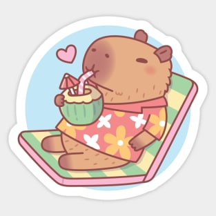 Cute Capybara Chilling With Coconut Drink Sticker